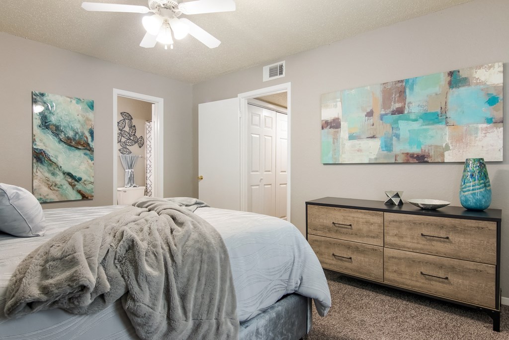 Model Unit Bedroom at Stone Canyon Apartments in Shreveport, LA