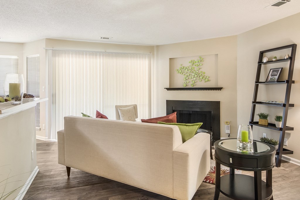 Model Unit Living Room at Poplar Place Apartments in Carrboro, NC