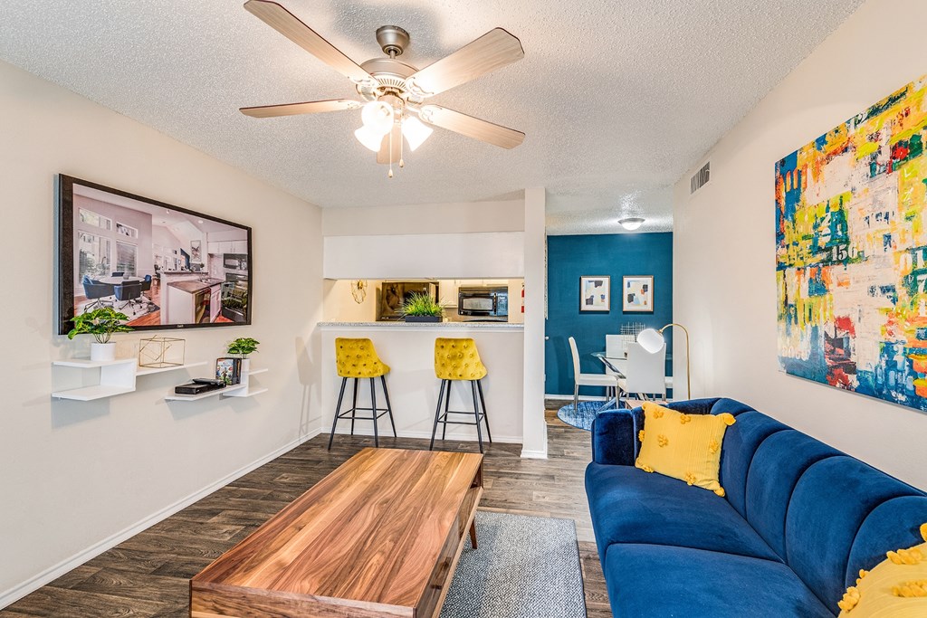 Model Living Room and Dining Area at The Park on Preston in Dallas, Texas, TX