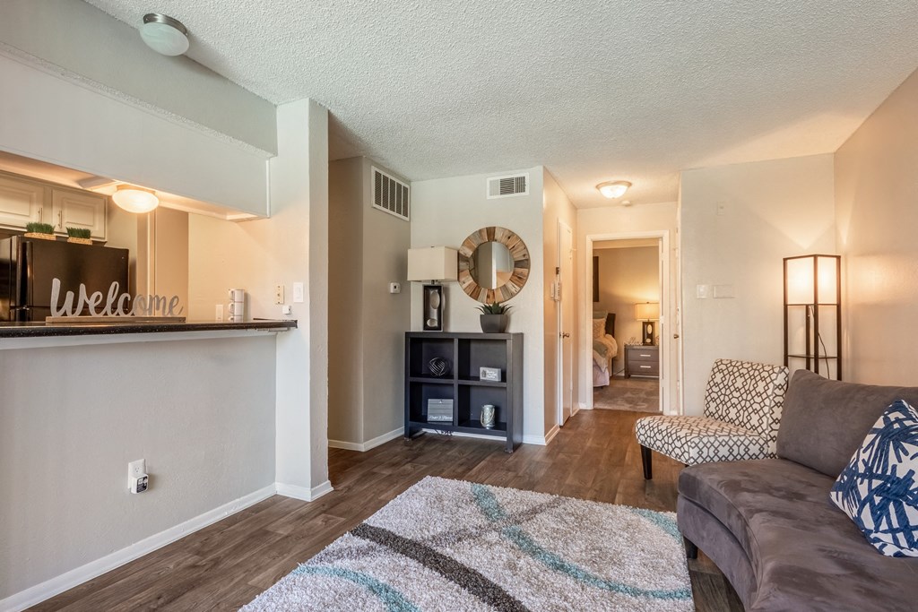 Model Living Room at Noel on the Parkway Apartments in Dallas, Texas, TX