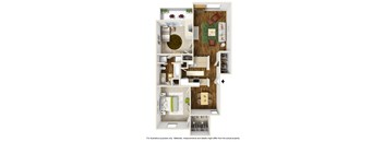 A4 3D Floor Plan with Example Furniture Layout  at Noel on the Parkway Apartments in Dallas, Texas, TX