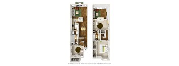 B2 Floor Plan with Example Furniture Layout at Noel on the Parkway Apartments in Dallas, Texas, TX