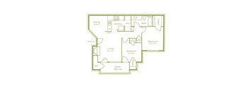 C floor plan, 873sqft, 2bed 1 bath, at On The Green apartments in Austin, TX