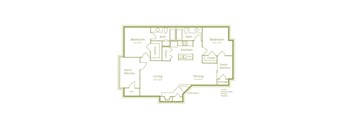 E floor plan, 1082-1092sqft, 2 bed 2 bath, at On The Green apartments in Austin, TX