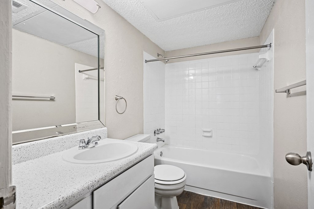 a bathroom with a sink toilet and bathtub