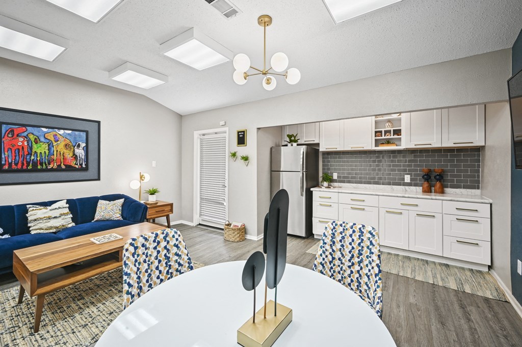 our apartments offer a living room with a dining area and a kitchen