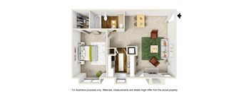 3D Furnished Floor Plan of A3 at The Park on Preston Apartments in Dallas, TX