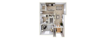 Parkside Grand Apartments 1-Bed 3D Floor Plan, Pensacola, FL