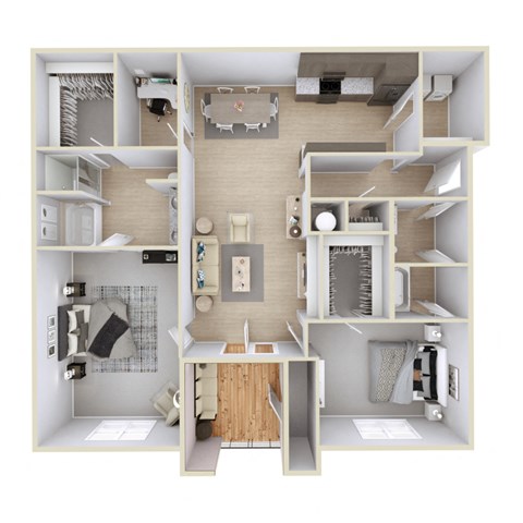 Parkside Grand Apartments 2-Bed 3D Floor Plan, Pensacola, FL