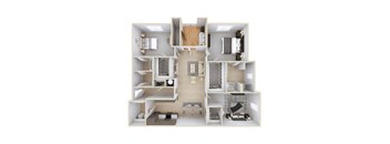 Parkside Grand Apartments 3-Bed 3D Floor Plan, Pensacola, FL