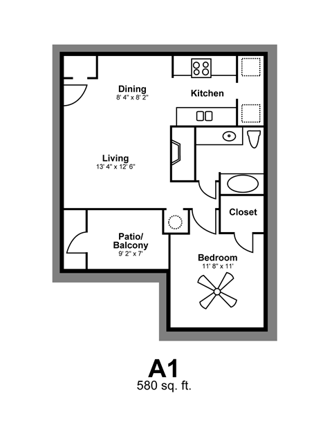 Floor Plan A1 at Vista Crossing Apartments in San Antonio, TX