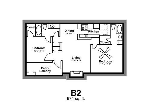 Floor Plan B2 at Vista Crossing Apartments in San Antonio, TX