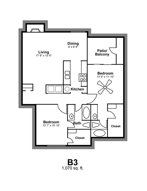 Floor Plan B3 at Vista Crossing Apartments in San Antonio, TX