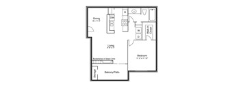 Floor Plan C with one bed and one bath at Wind River Crossing in Austin, TX