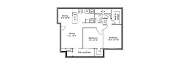 Floor plan D with two bedrooms and 1 bath at Wind River Crossing in Austin, TX
