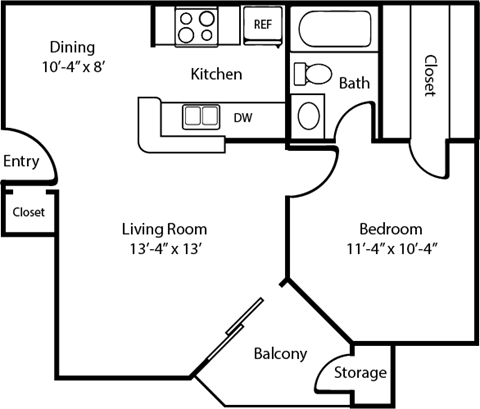2D A1 Floorplan at Polaris Apartment Homes in Irving, Texas, TX