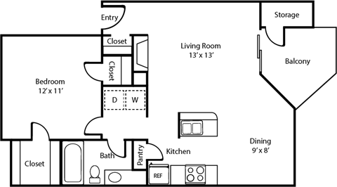 2D A2 Floorplan at Polaris Apartment Homes in Irving, Texas, TX