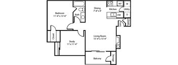 2D A3 Floorplan at Polaris Apartment Homes in Irving, Texas, TX