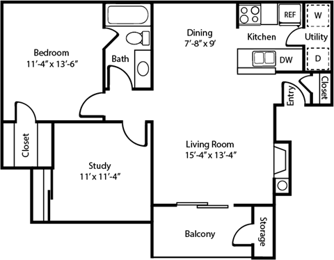 2D A3 Floorplan at Polaris Apartment Homes in Irving, Texas, TX
