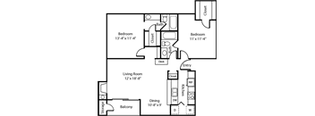 2D B1 Floorplan at Polaris Apartment Homes in Irving, Texas, TX