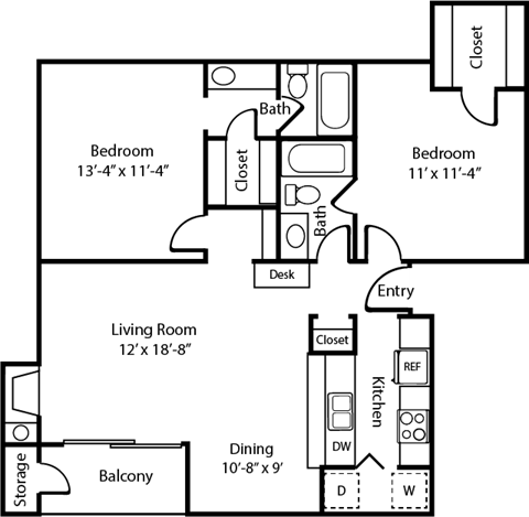 2D B1 Floorplan at Polaris Apartment Homes in Irving, Texas, TX