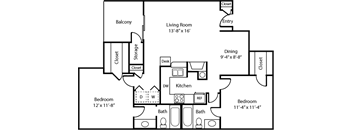 2D B2 Floorplan at Polaris Apartment Homes in Irving, Texas, TX