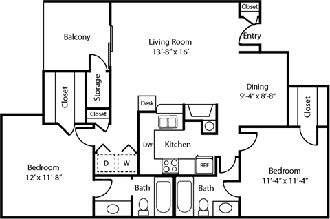2D B2 Floorplan at Polaris Apartment Homes in Irving, Texas, TX