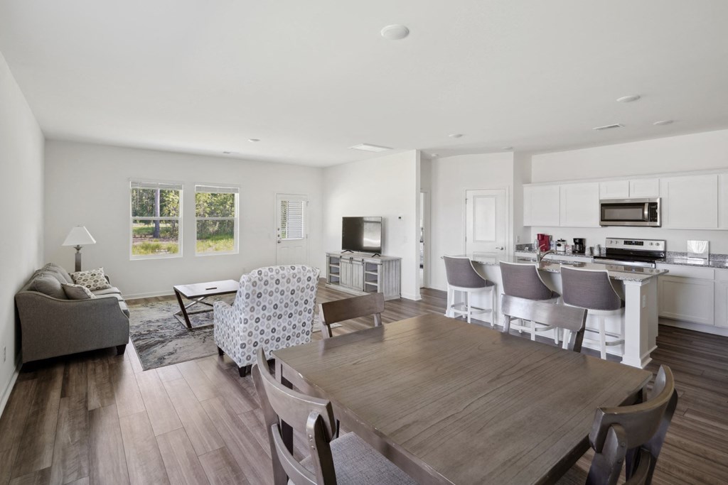 Model dining area in the Poplar floor plan, Beacon Residential