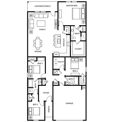 Poplar - 4 Bedroom 3 Bath 1,912 Sq. Ft. Floor Plan at Beacon at Meridian, San Antonio Texas