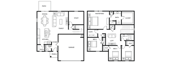Spruce - 4 Bedroom 2.5 Bath 2,279 Sq. Ft. Floor Plan at Presidential Heights Rental Homes in Manor, TX