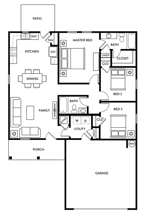 Dogwood - 3 Bedroom 2 Bath 1,206 Sq. Ft. Floor Plan at Presidential Heights Rental Homes in Manor, TX