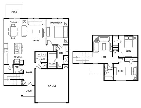 Hickory - 3 Bedroom 2.5 Bath 1,928 Sq. Ft. Floor Plan