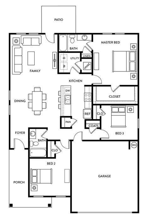 Linden - 3 Bedroom 2 Bath 1,429 Sq. Ft. Floor Plan at Presidential Heights Rental Homes in Manor, TX