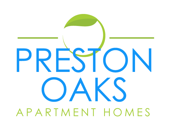 The image is a logo for Preston Oaks Apartment Homes.