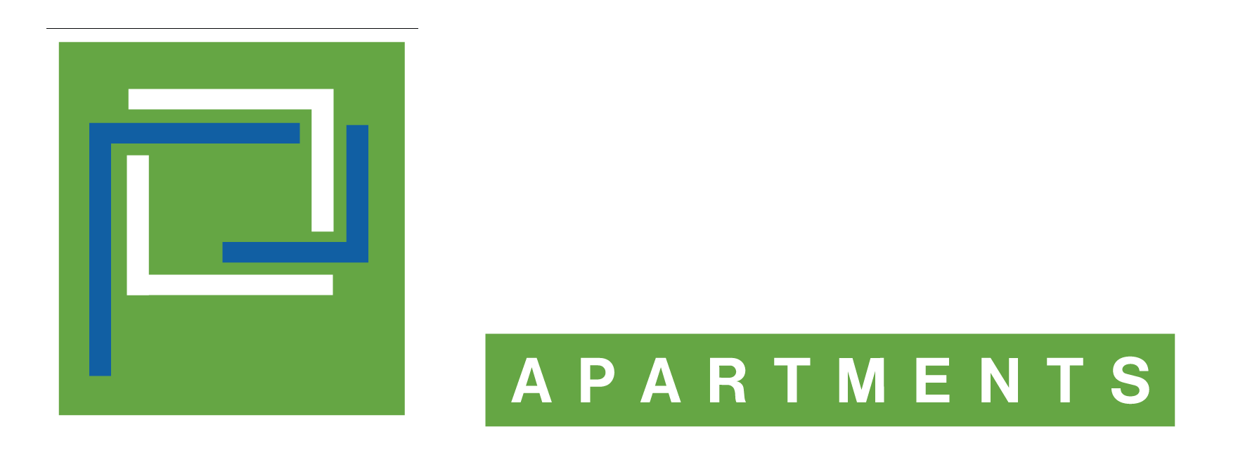 a green and white logo with the words pigeon valley apartments