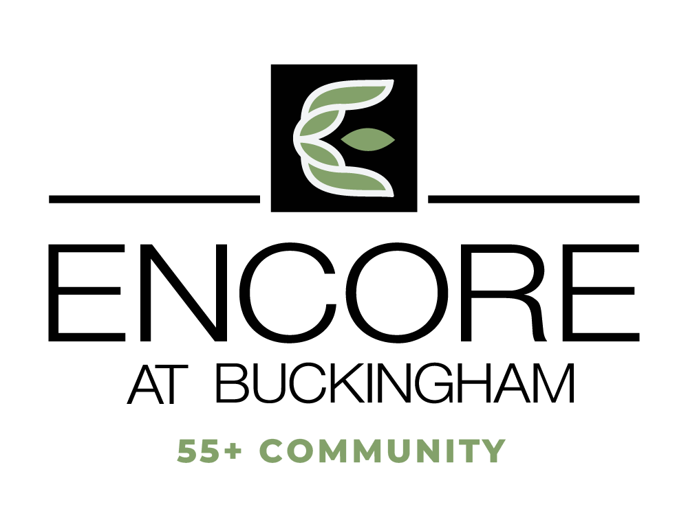 A logo with the text Encore at Buckingham and 55+ community.