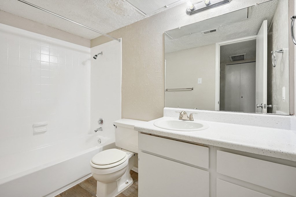 a bathroom with a sink toilet and bathtub