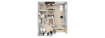 1 Bedroom Deluxe 3D Floorplan at Grand Reserve Pelham in Pelham, AL
