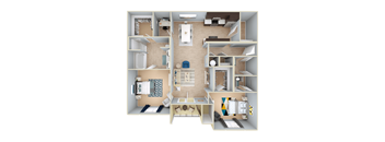 2Bedroom Deluxe 3D Floorplan at Grand Reserve Pelham in Pelham, AL