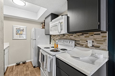 Model unit kitchen at Rock Creek in Dallas, TX