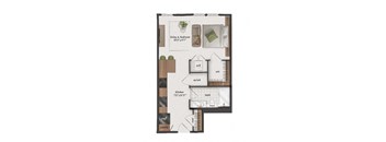Studio, 1 Bathroom, 525 Square Feet - S1 Floorplan at St. Elmo Apartments in Austin, TX