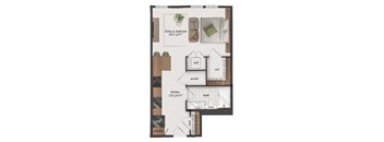 Studio, 1 Bathroom, 525 Square Feet - S1 Floorplan at St. Elmo Apartments in Austin, TX