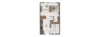 studio, 1 bathroom, 570 square feet S2A floorplan at St. Elmo Apartments in Austin, TX
