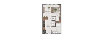 Studio, 1 Bathroom, 565 Square Feet - S2-ANSI A Floorplan at St. Elmo Apartments in Austin, TX