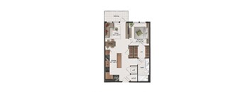 1 Bedroom, 1 Bathroom, 690 Square Feet - A2 Floorplan at St. Elmo Apartments in Austin, TX