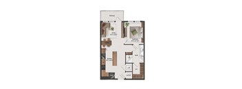 1 bedroom, 1 bathroom, 690 square feet A2A floorplan at St. Elmo Apartments in Austin, TX