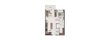 1 bedroom, 1 bath, 690 square foot A2B floorplan at St. Elmo Apartments in Austin, TX