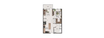 1 Bedroom, 1 Bathroom, 690 Square Feet - A2-LW Floorplan at St. Elmo Apartments in Austin, TX