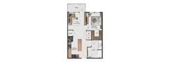 1 Bedroom, 1 Bathroom, 690 Square Feet - A2-LW Floorplan at St. Elmo Apartments in Austin, TX