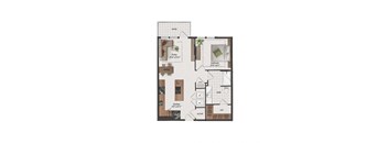 1 Bedroom, 1 Bathroom, 810 Square Feet - A5-LW Floorplan at St. Elmo Apartments in Austin, TX